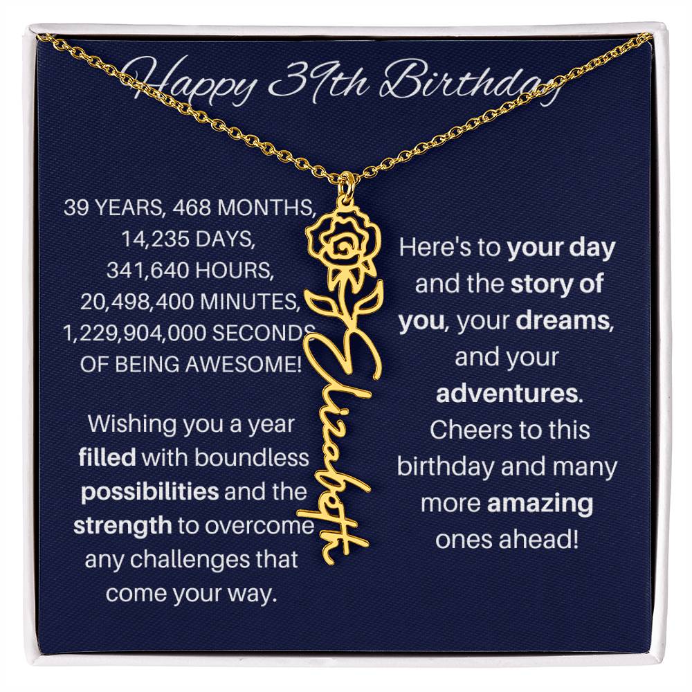 39th Birthday Birth Flower Necklace