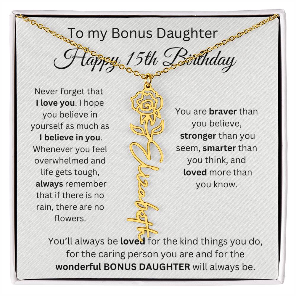 To My Bonus Daughter | Happy 15th Birthday | Flower Name Necklace