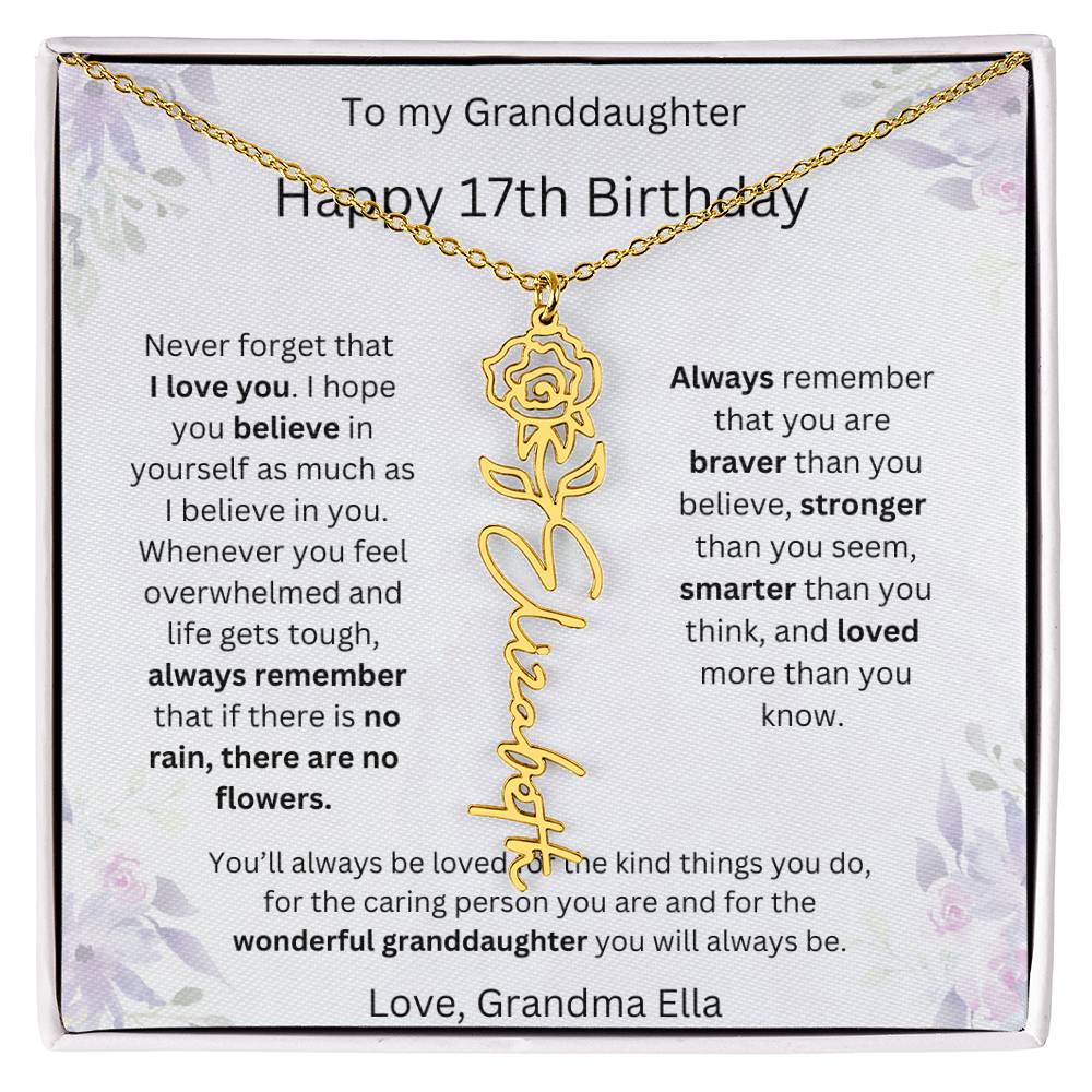 To My Granddaughter - Happy 17th Birthday | Flower Name Necklace