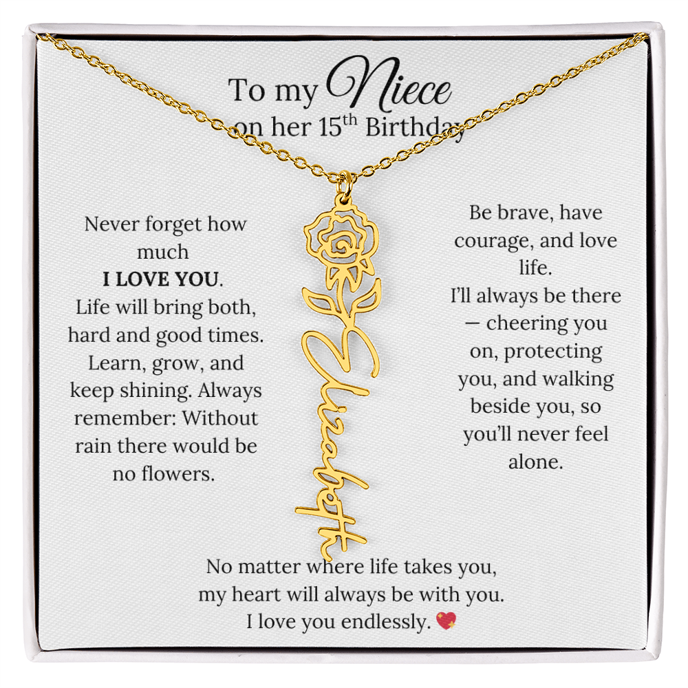 15th Birthday Gift from Aunt - Personalized Birth Flower Name Necklace