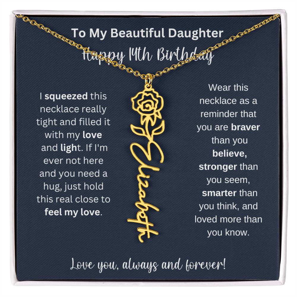 14th Birthday Gift For My Beautiful Daughter | Personalized Flower Name Necklace