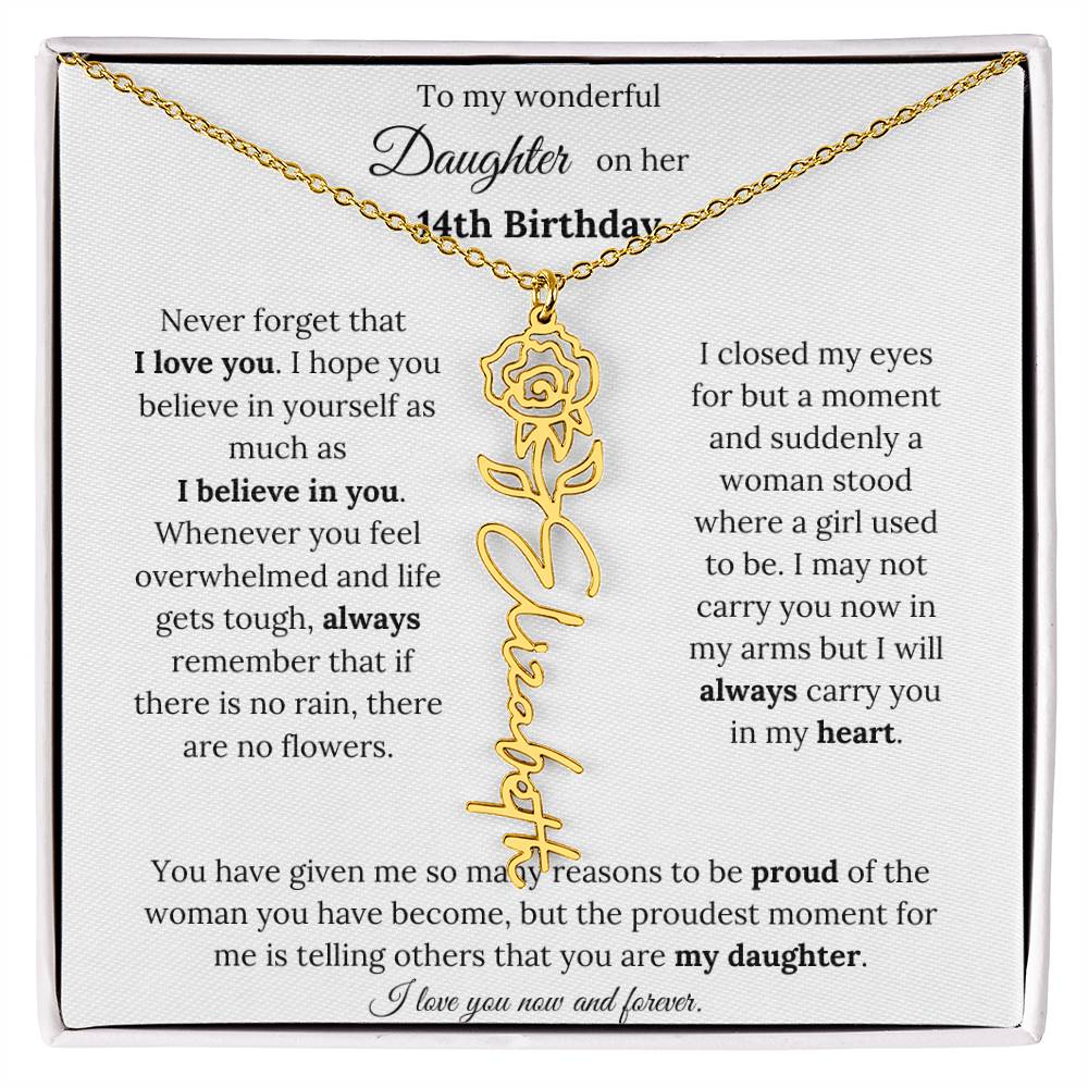 Custom Birth Flower Name Necklace To My Daughter On Her 14th Birthday