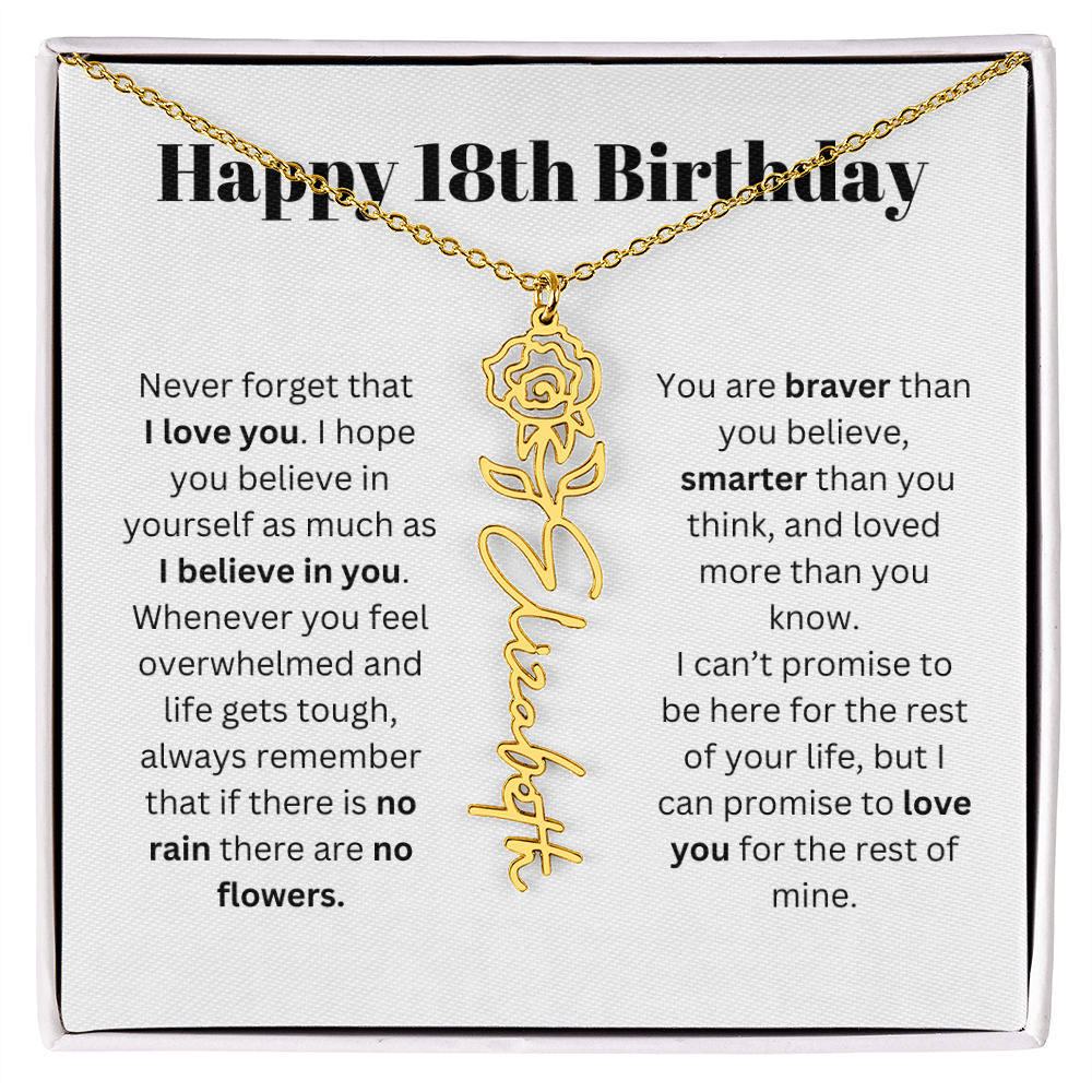 18th Personalized Birthday Gift for Her - Flower Name Necklace