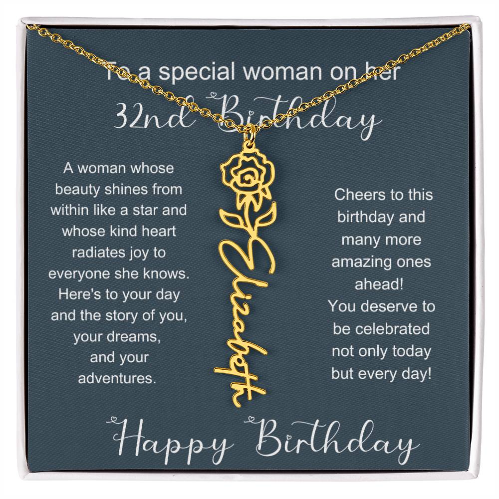To A Special Woman On Her 32nd Birthday | Flower Name Necklace