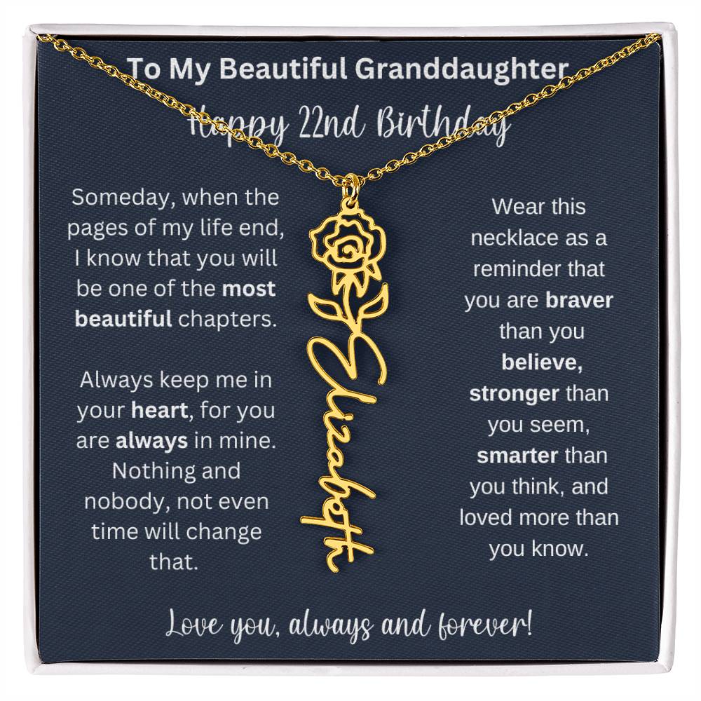 22nd Birthday Gift For Granddaughter | Personalized Birth Flower Name Necklace
