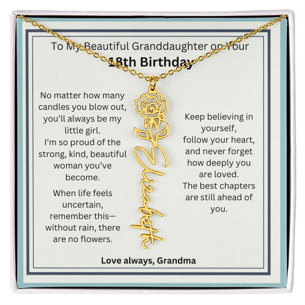 18th Birthday Gift for Granddaughter - Birth Flower Name Necklace