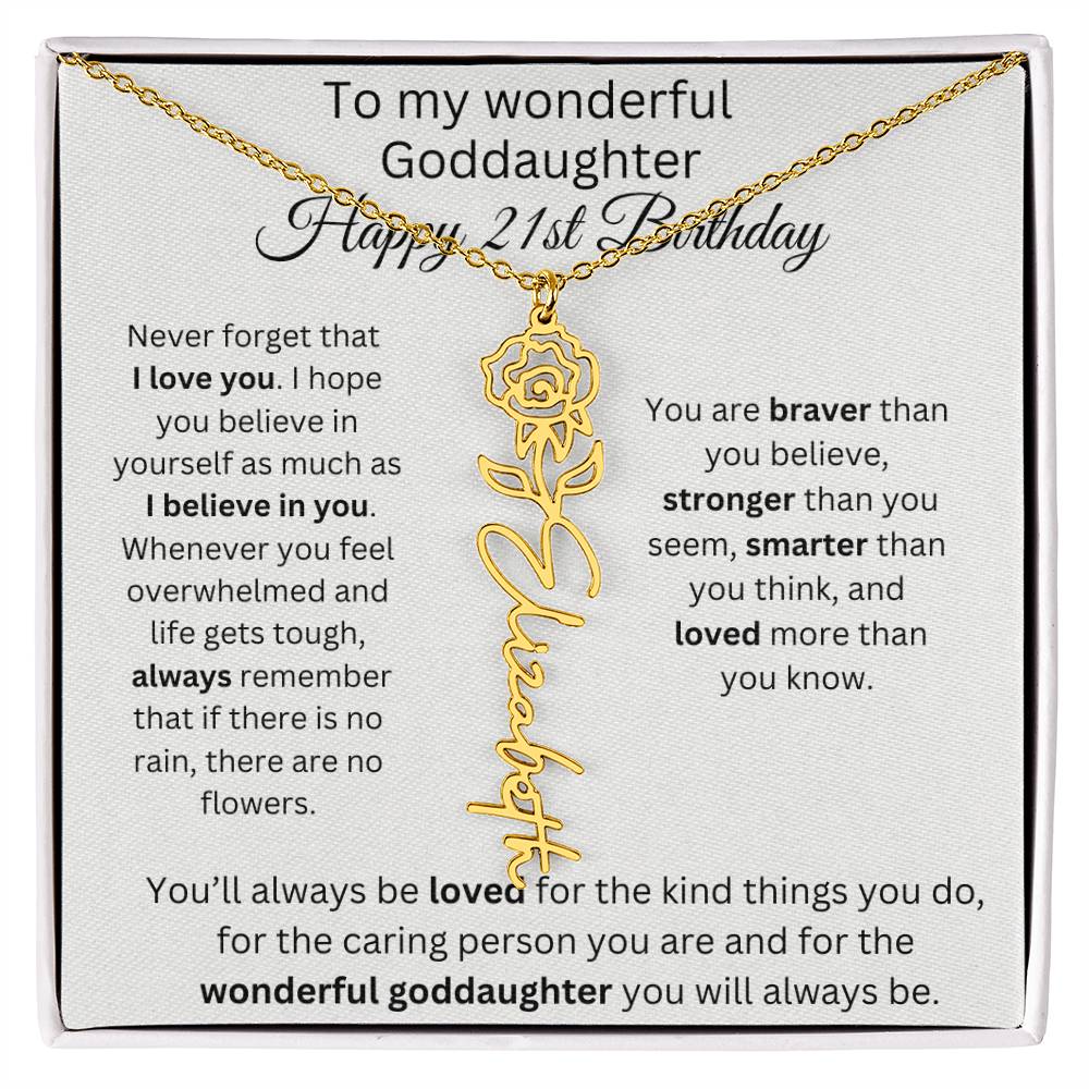 To My Wonderful Goddaughter - Happy 21st Birthday - Flower Name Necklace