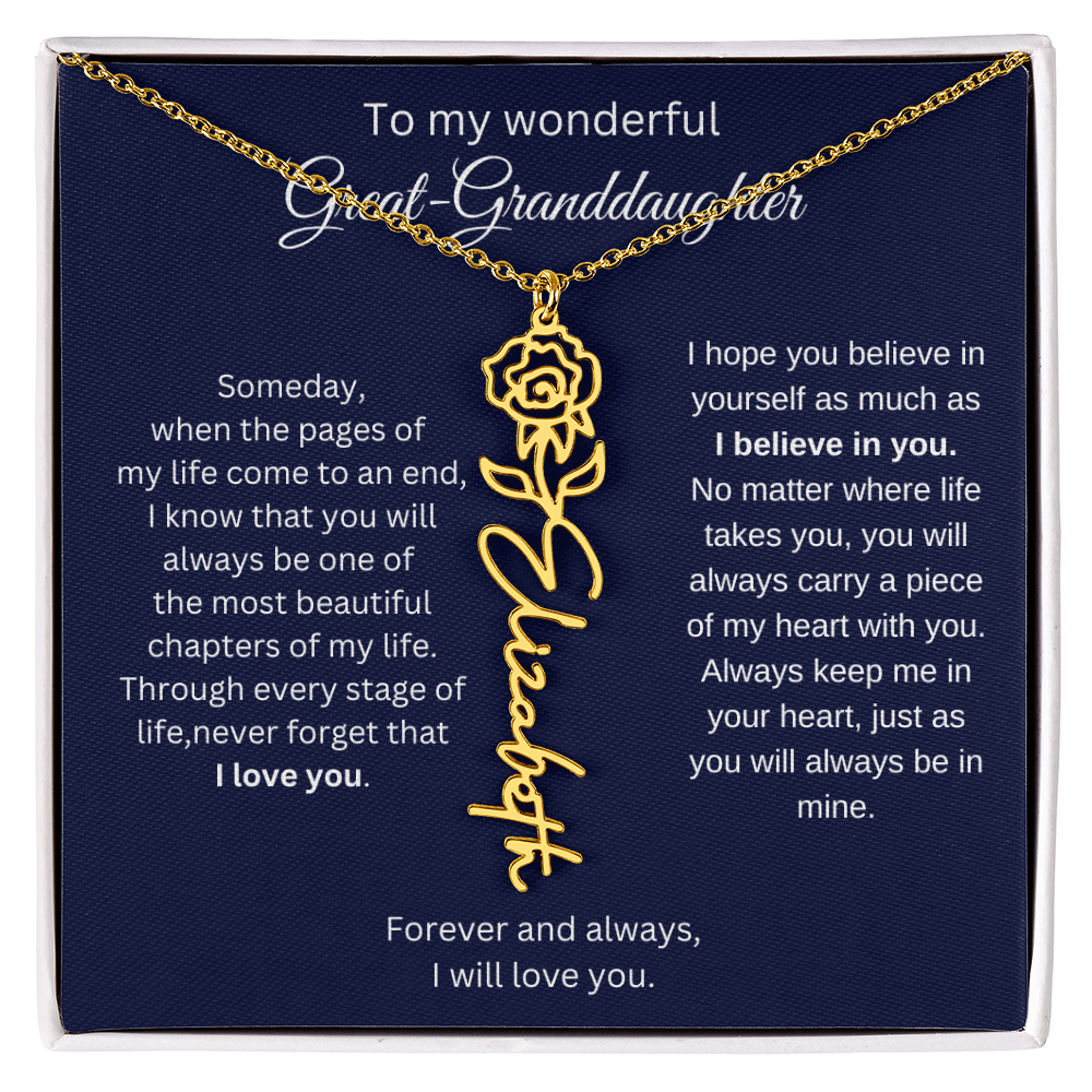 Great Granddaughter Jewelry Gift - Birth Flower Name Necklace