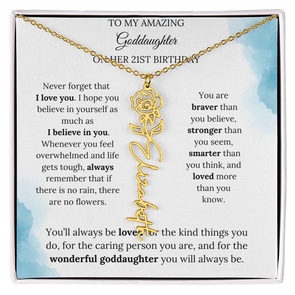 Birth Month Flower Name Necklace for My Goddaughter's 21st Birthday