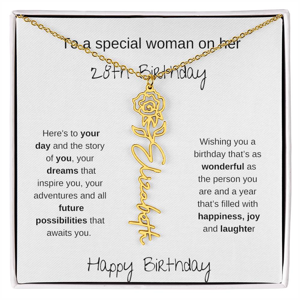 A Special Woman 28th Birthday | Flower Name Necklace