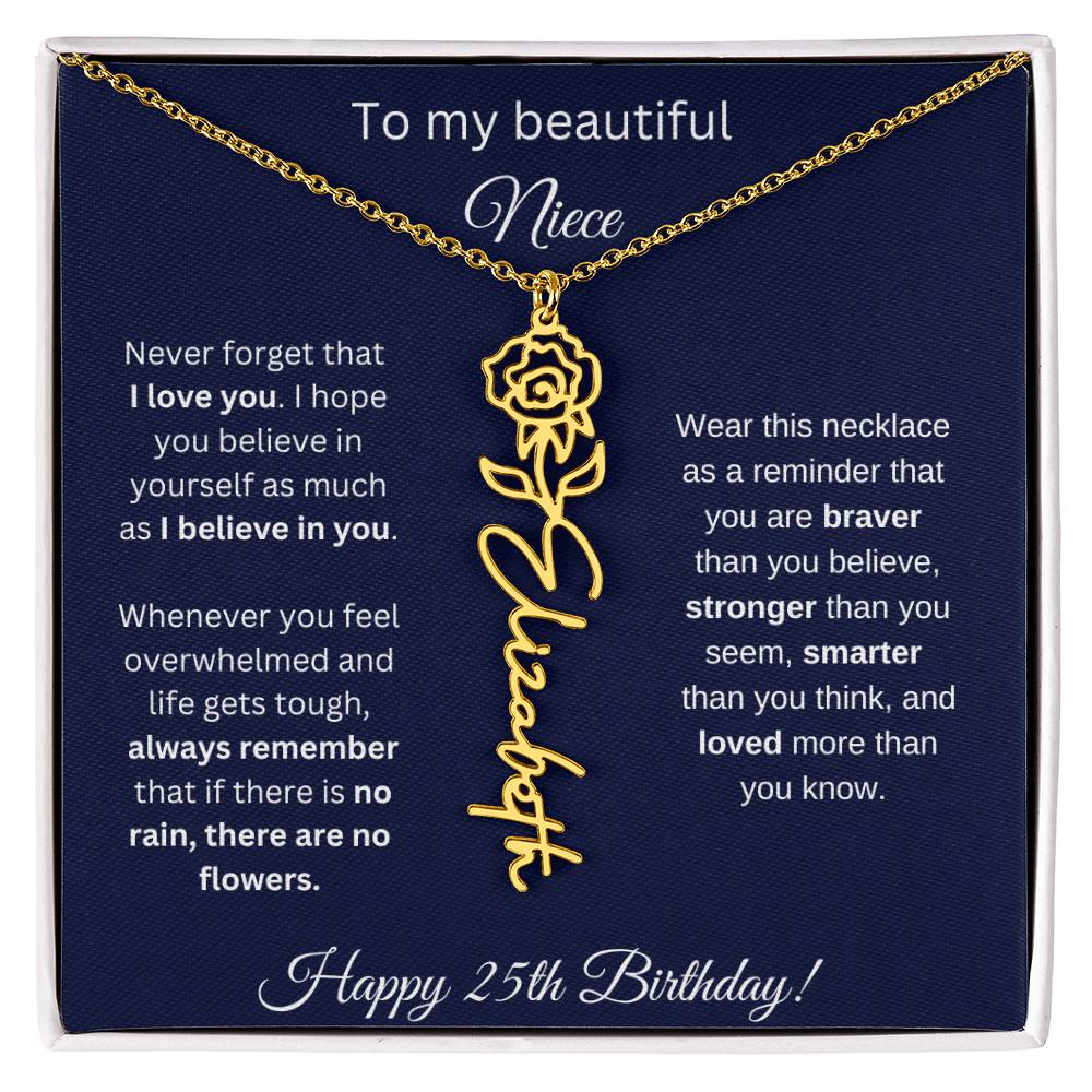 Niece 25th Birthday | Never Forget That I Love You | Birth Flower Name Necklace