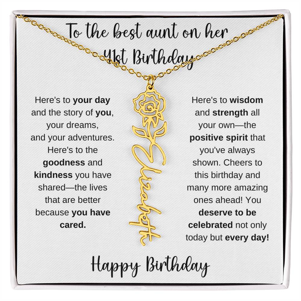 To The Best Aunt - Happy 41st Birthday | Flower Name Necklace
