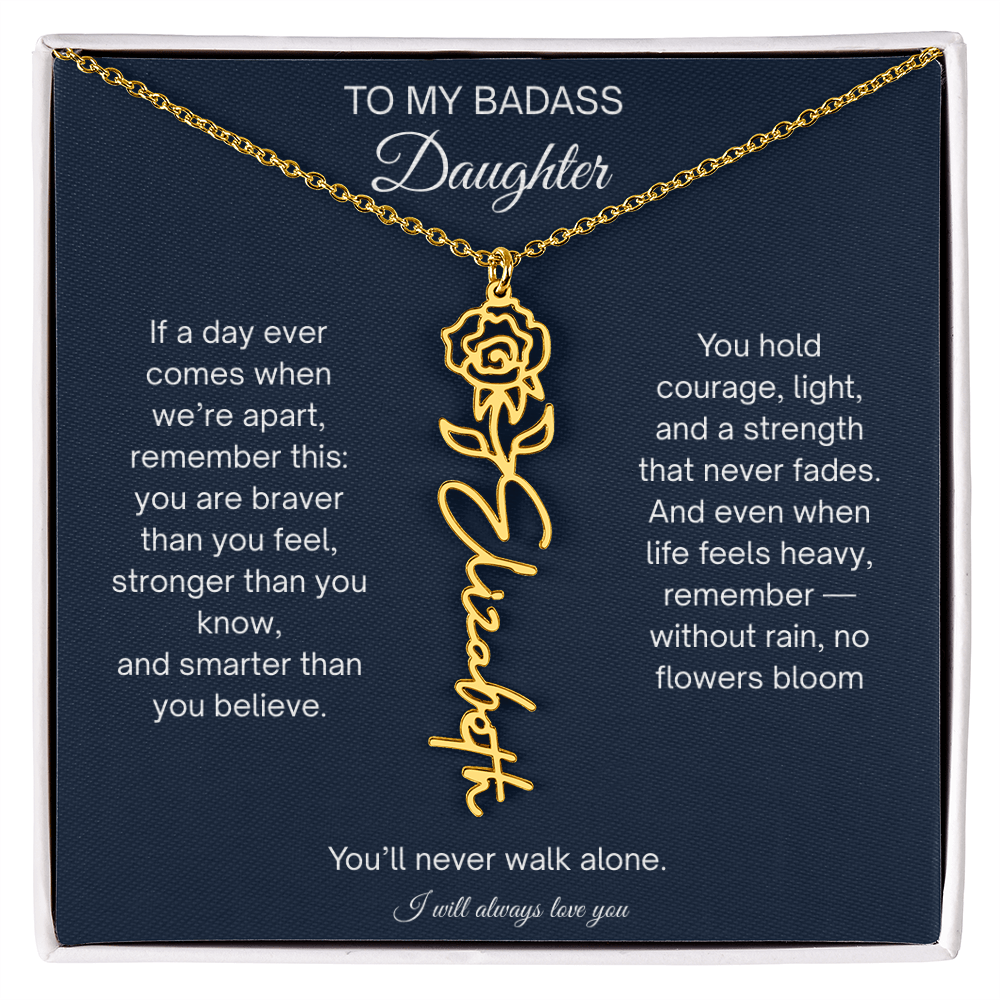 Badass Daughter Flower Name Necklace