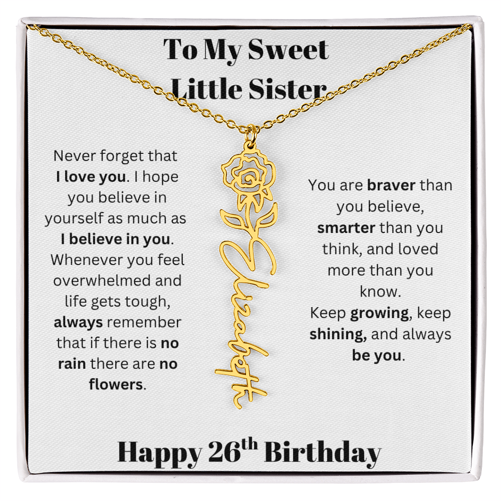 To My Sweet Little Sister | Happy 26th Birthday | Flower Name Necklace