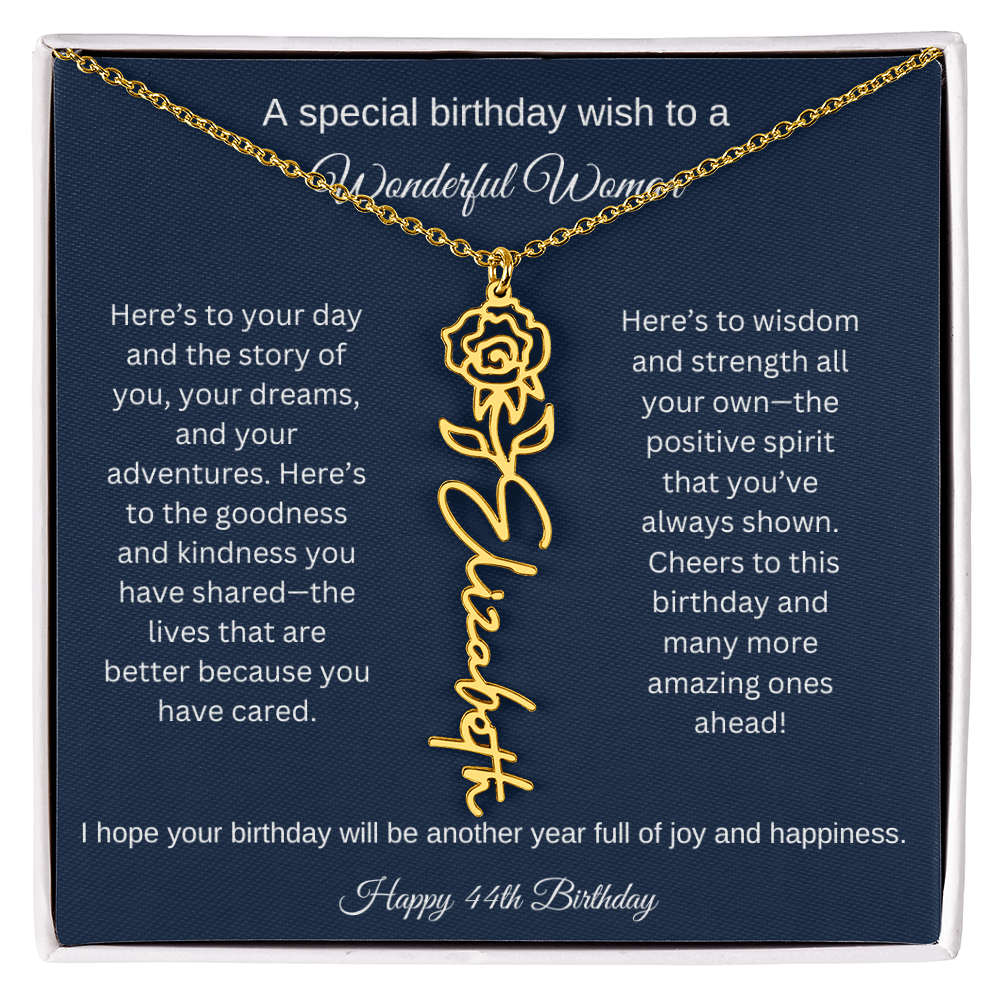 44th Birthday Gift Idea - Flower Name Necklace
