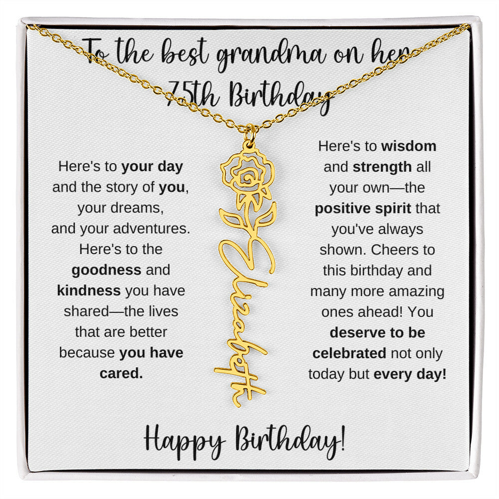 To The Best Grandma - Happy 75th Birthday | Flower Name Necklace