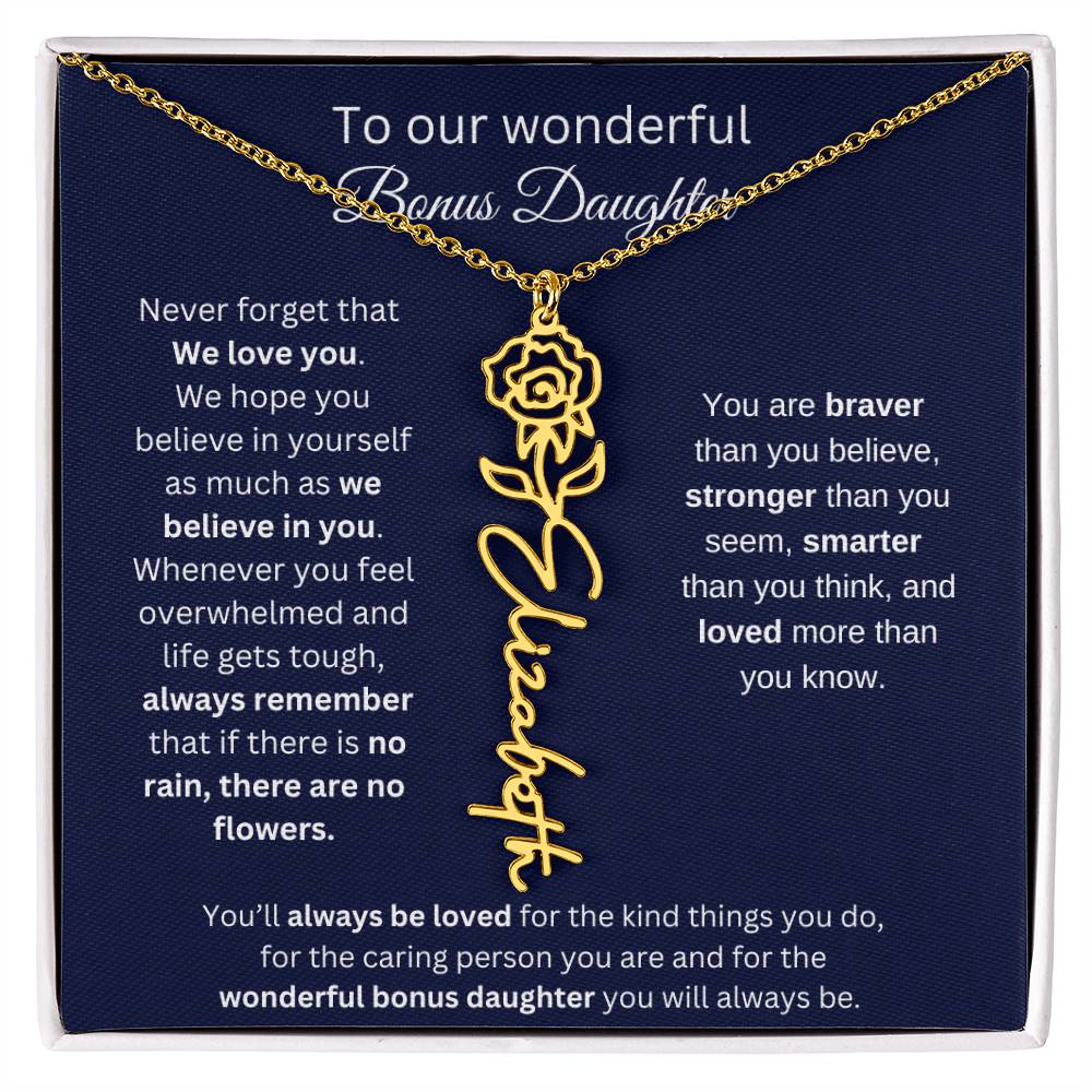 To Our Wonderful Bonus Daughter Personalized Birth Month Flower Necklace 1