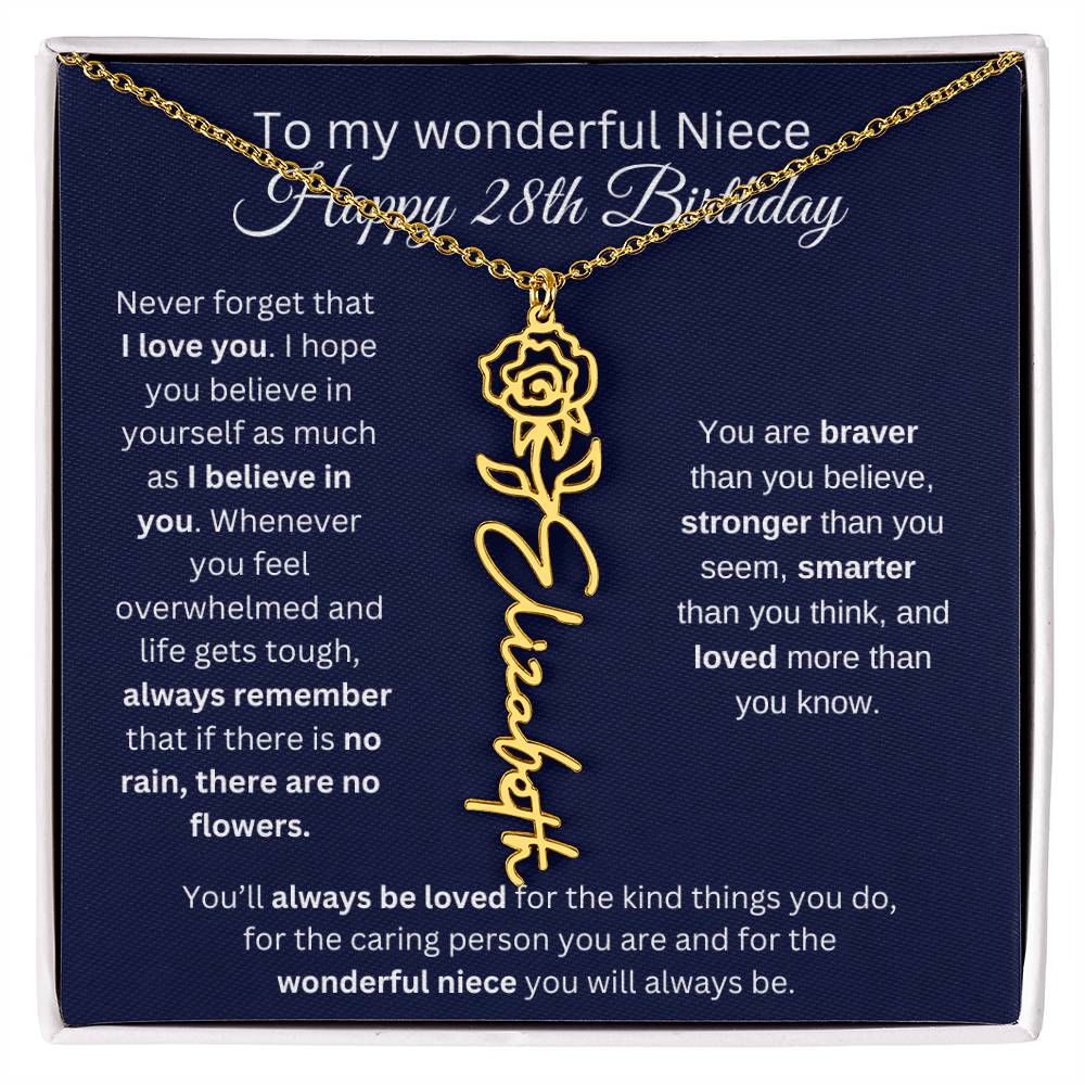 To My Wonderful Niece | Happy 28th Birthday | Flower Name Necklace