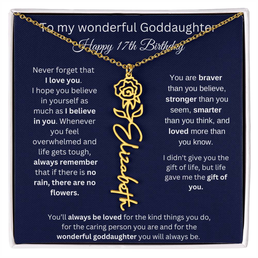 Goddaughter 17th Birthday Gift | Flower Name Necklace