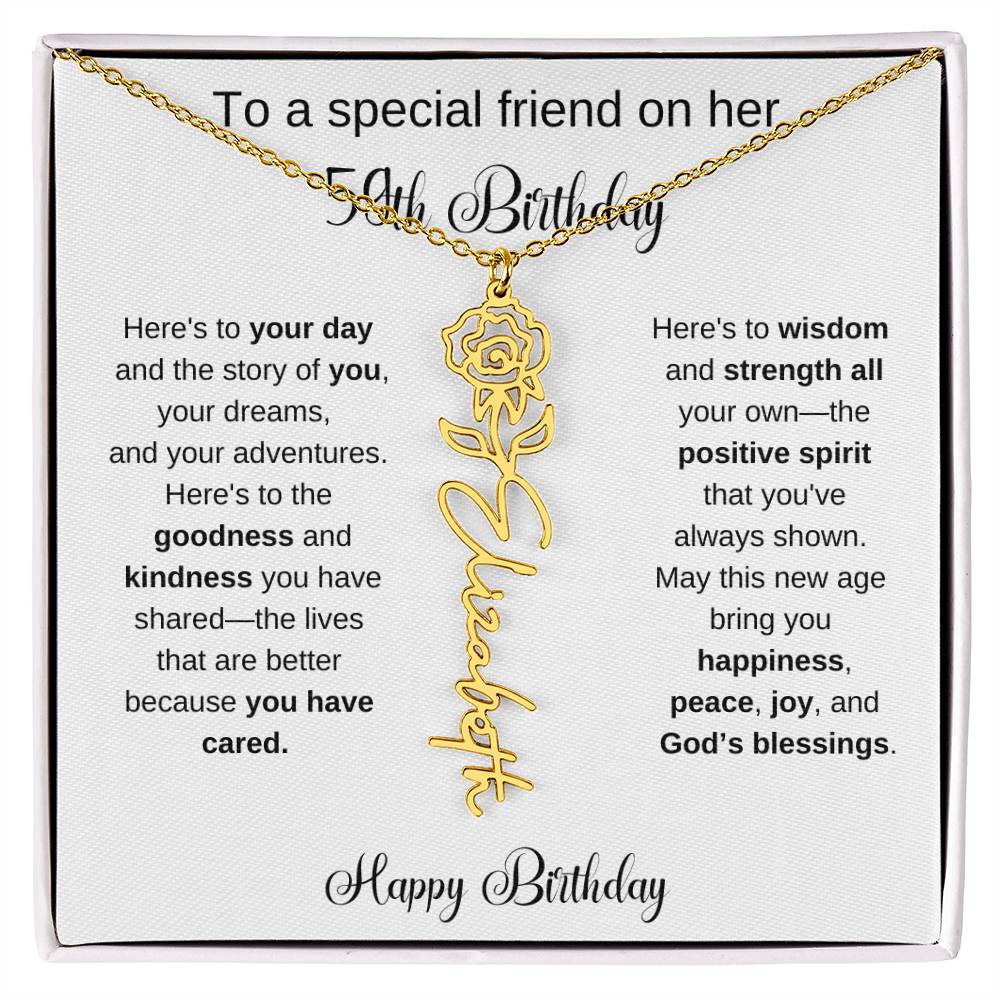 To A Special Friend | Happy 59th Birthday | Flower Name Necklace