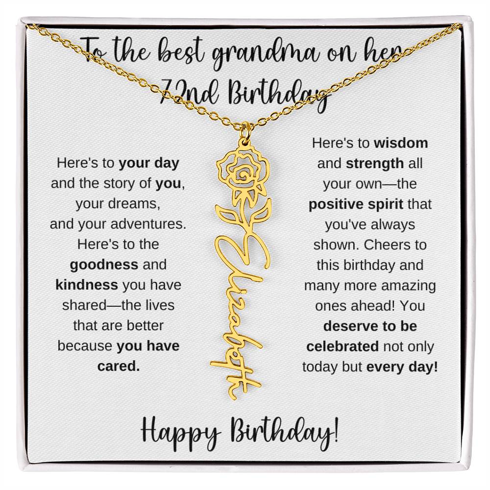 To The Best Grandma - Happy 72nd Birthday | Flower Name Necklace
