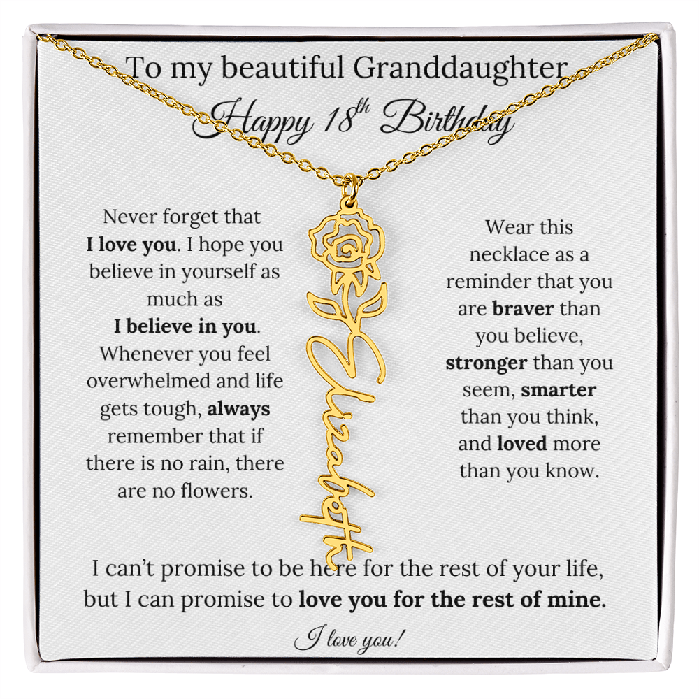 18th Birthday Gift for Granddaughter Flower Name Necklace with Message Card