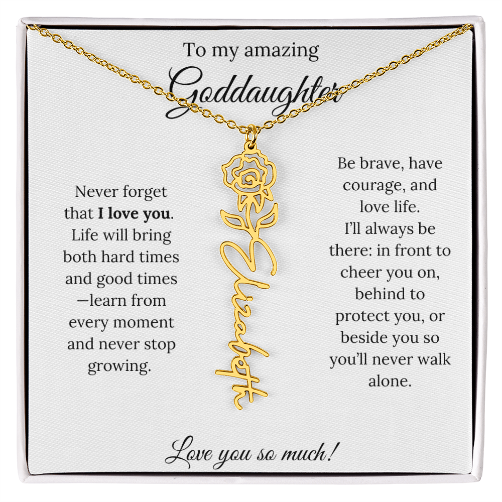 Never Forget I Love You Goddaughter Necklace – Personalized Birth Flower Jewelry + Quote Card Gift for Birthday