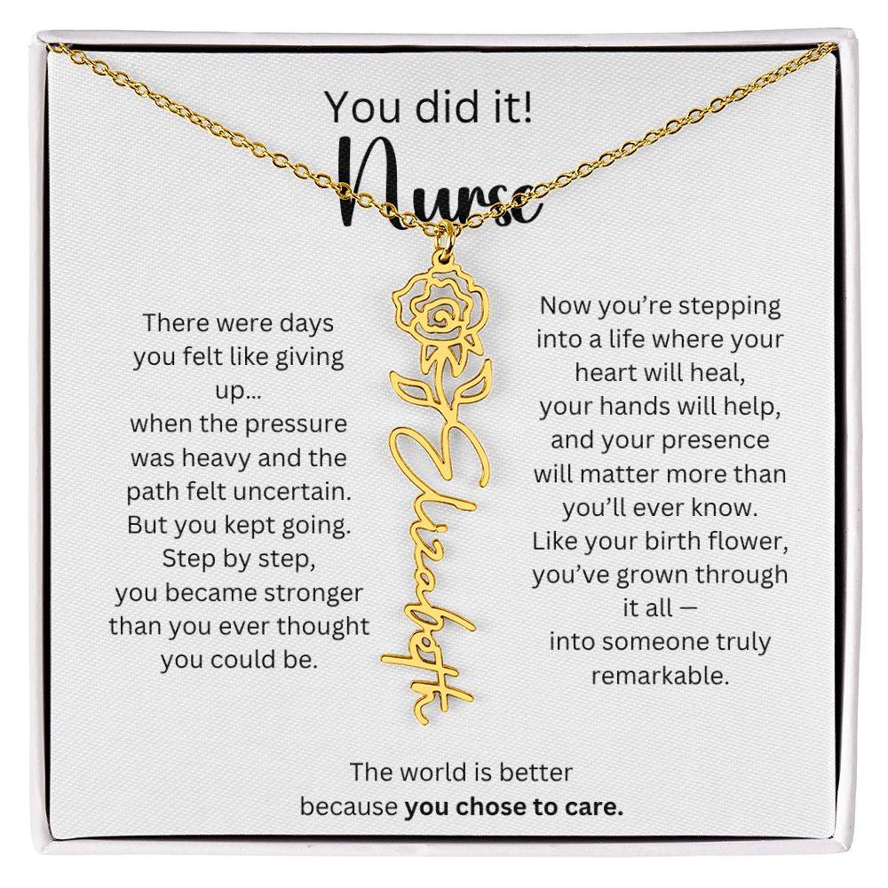 Meaningful Nurse Graduation Gift - Birth Flower Name Necklace