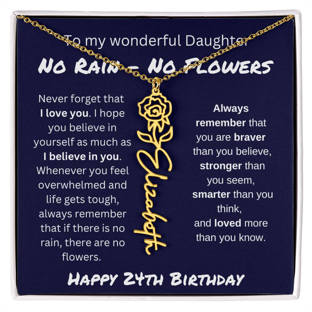 No Rain - No Flower | Happy 24th Birthday | Flower Name Necklace