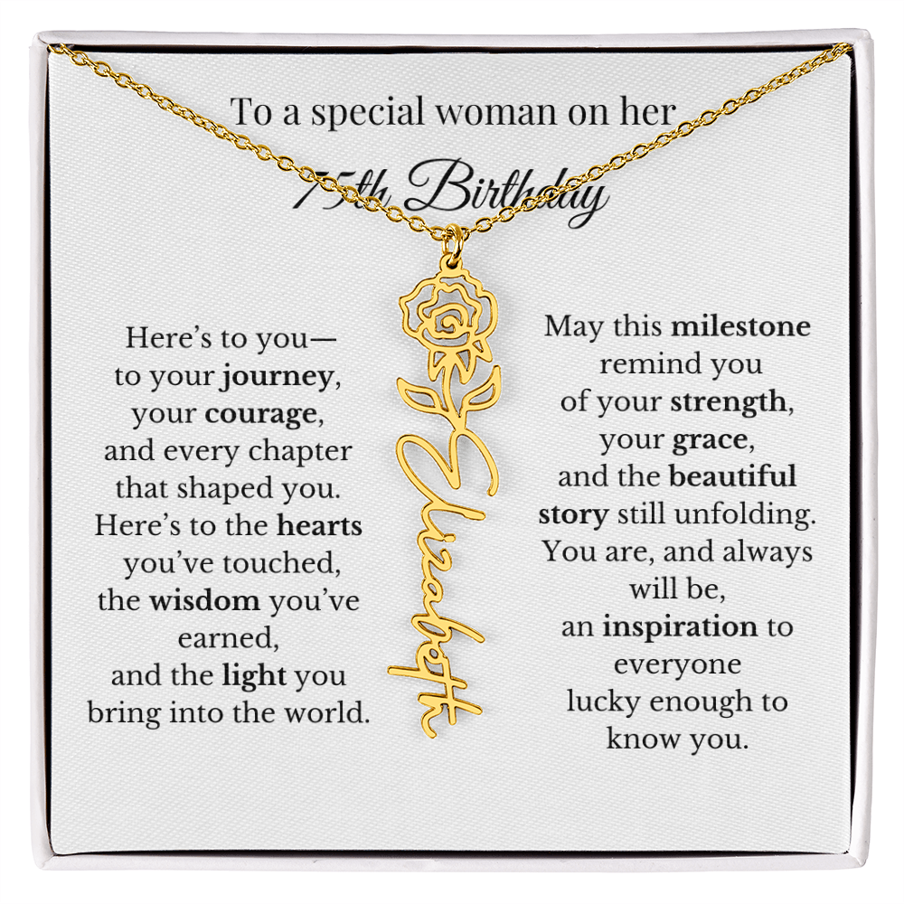 75th Birthday Gift To A Special Woman | Personalized Birth Flower Name Necklace