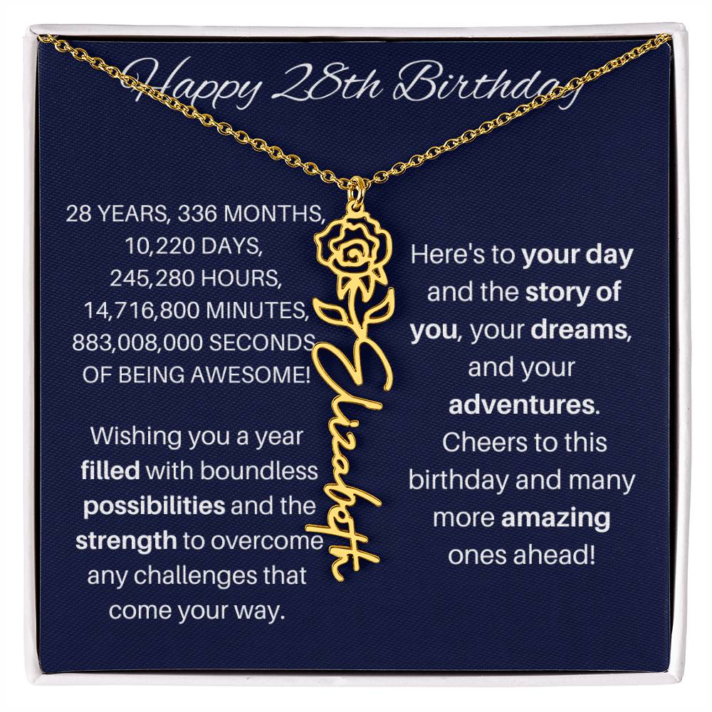 28th Birthday Birth Flower Necklace
