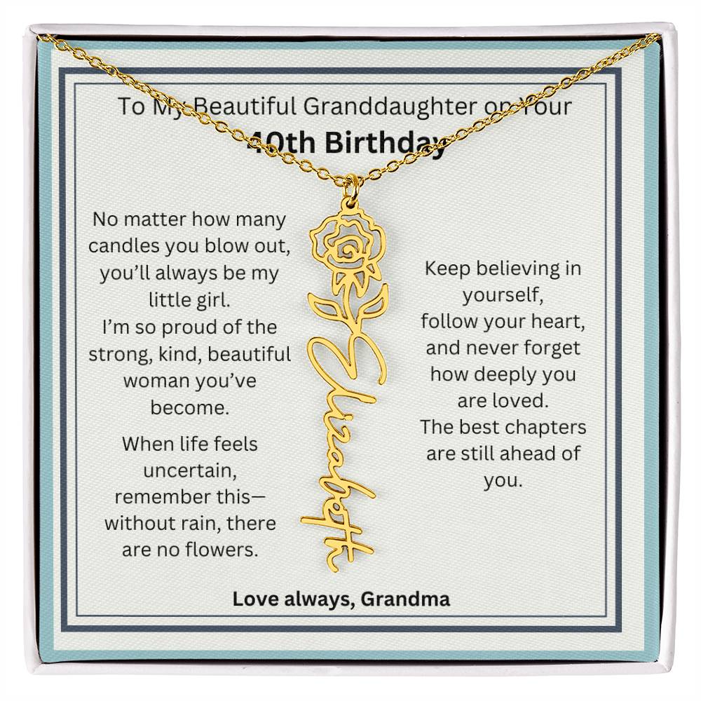 40th Birthday Gift for Granddaughter - Birth Flower Name Necklace