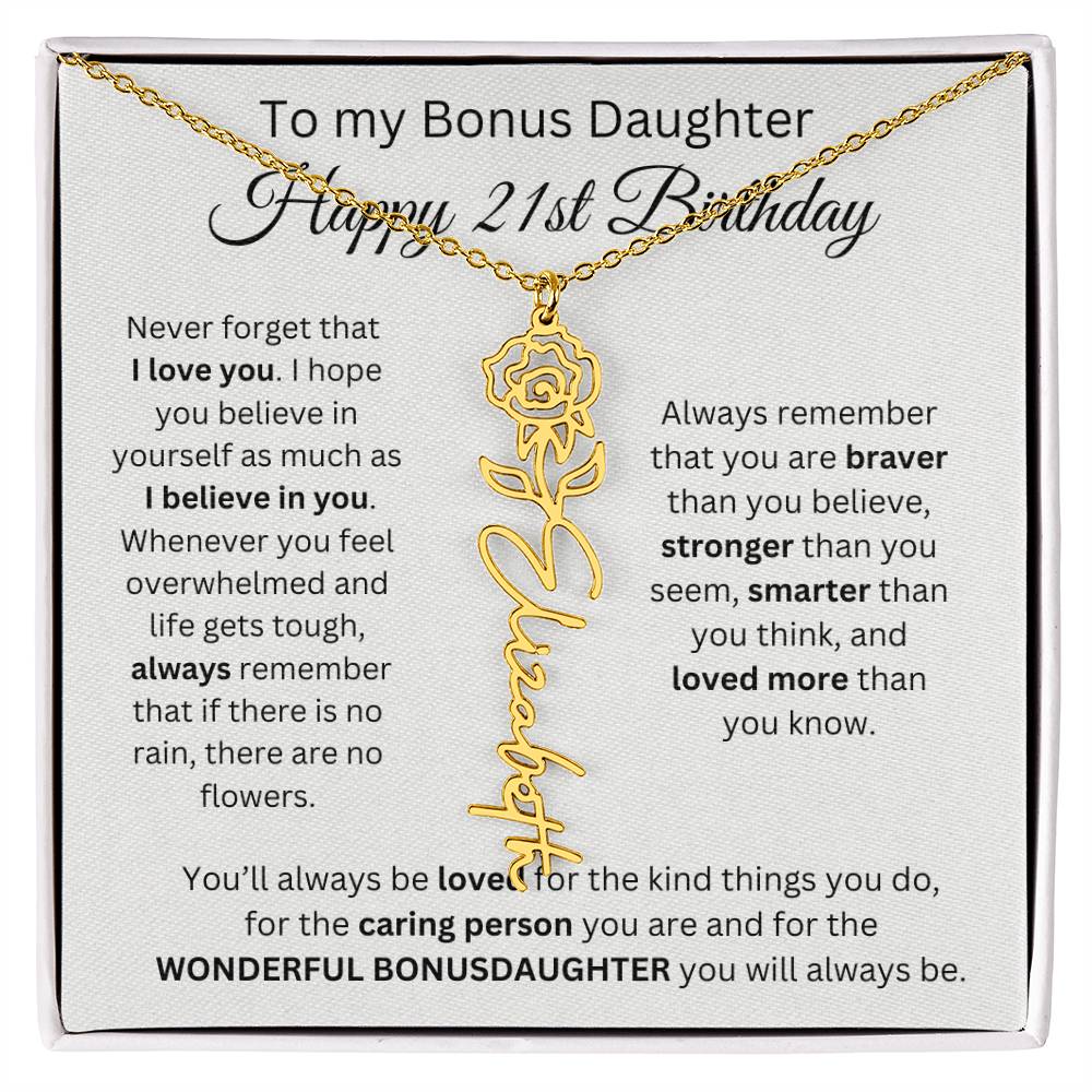 21st Birthday Gift To My Bonus Daughter | Flower Name Necklace