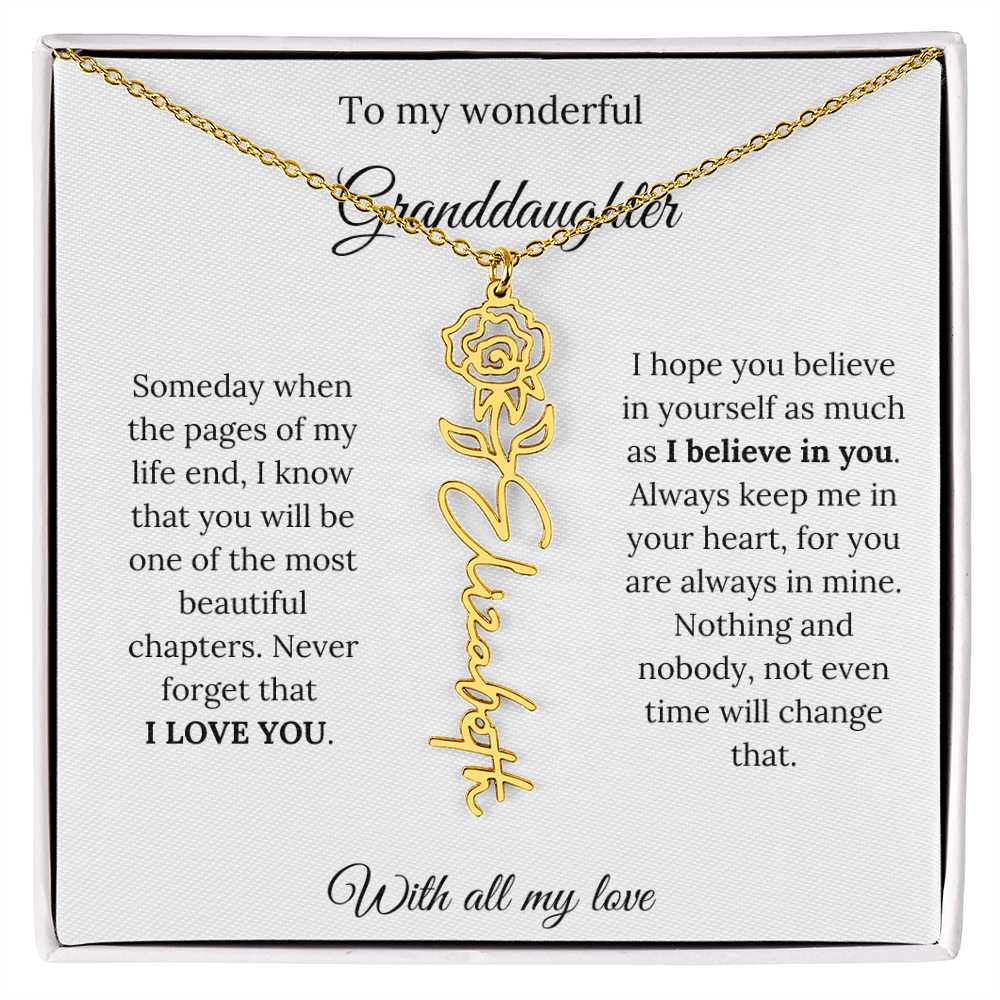 To My Granddaughter Necklace – Custom Floral Keepsake Jewelry Gift from Grandma & Grandpa