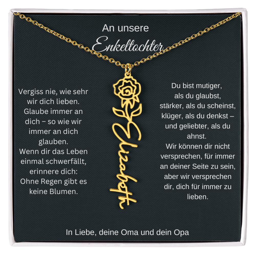 Geburtsblume Namenskette Enkeltochter Silber Gold personalisierte Gravur Kette Geschenk