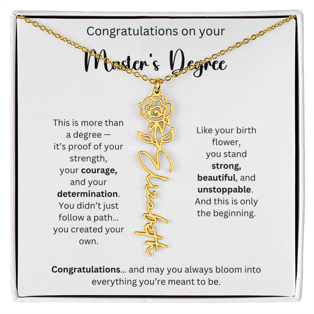 Masters Degree Graduation Gift - Personalized Birth Flower Name Necklace