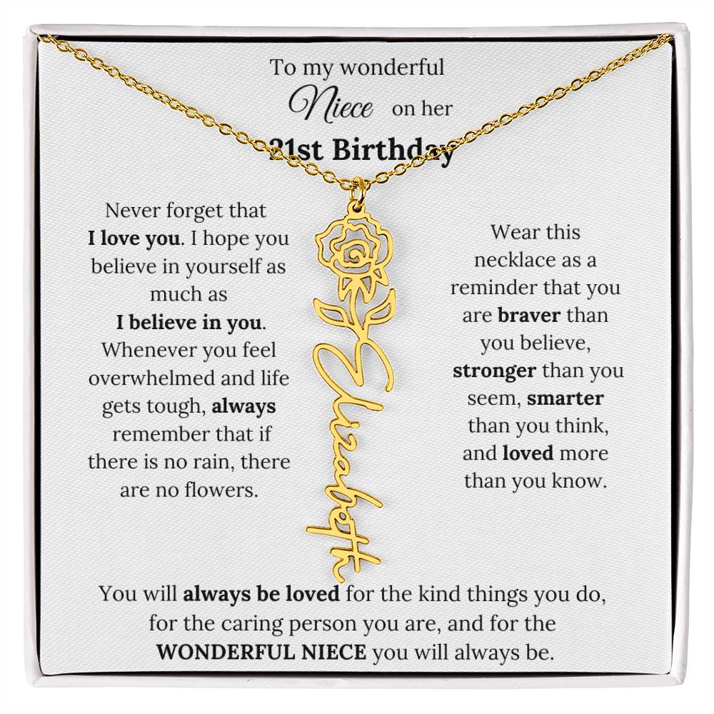 To My Wonderful Niece Happy 21st Birthday | Flower Name Necklace