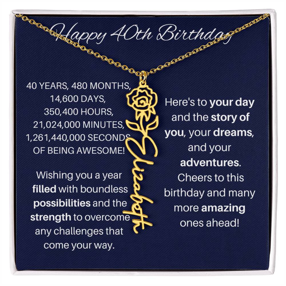 40th Birthday Birth Flower Necklace