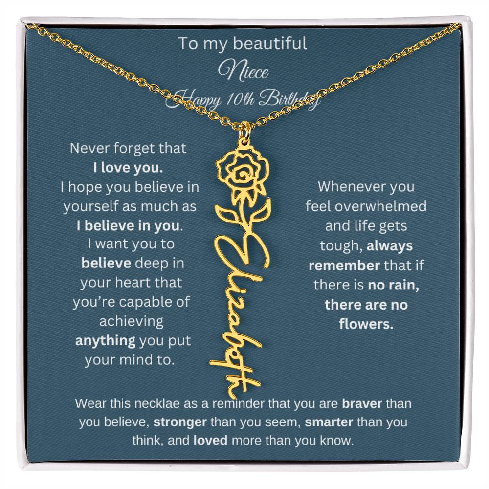 10th Birthday Name Birthflower Necklace Gift for Niece