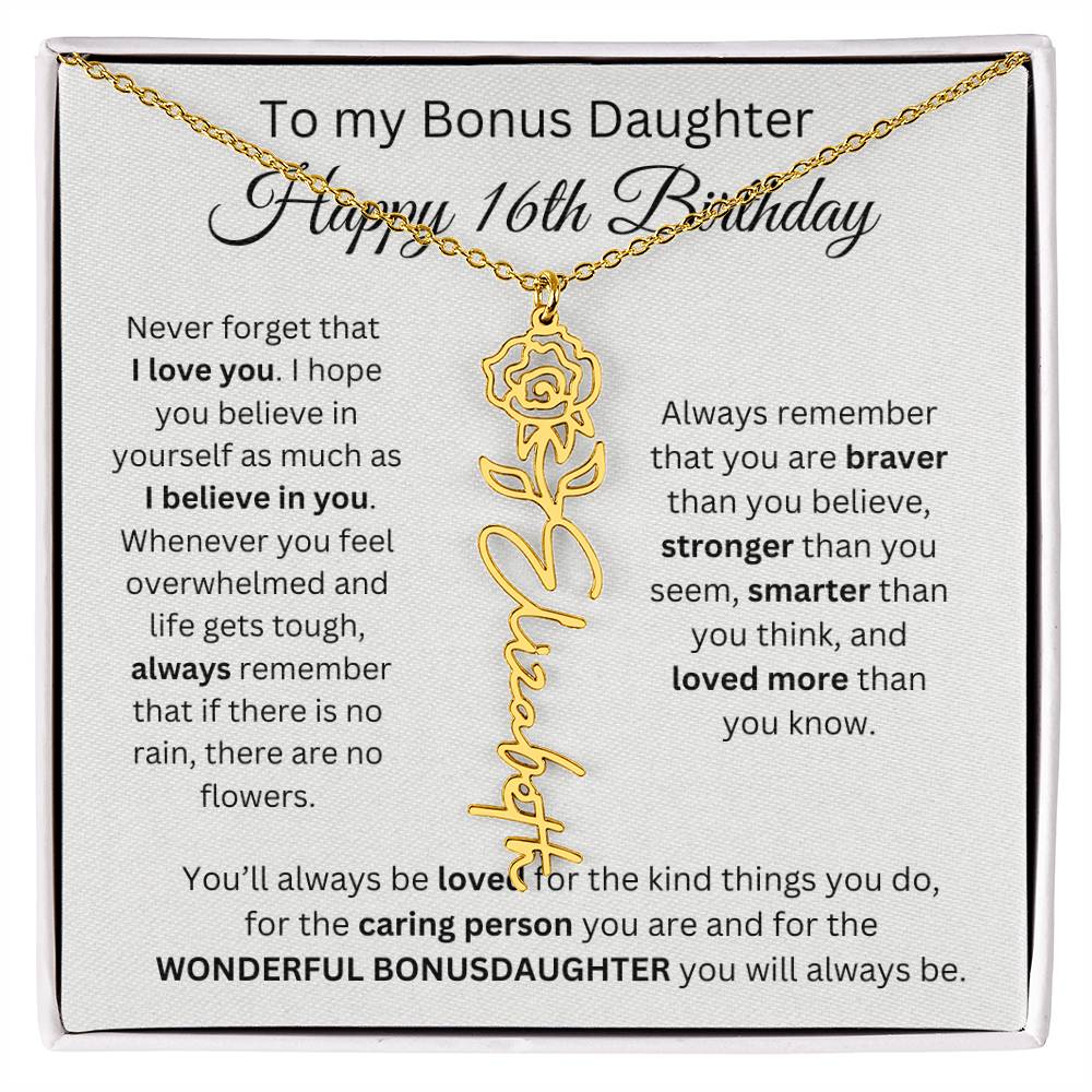 16th Birthday Gift To My Bonus Daughter | Flower Name Necklace