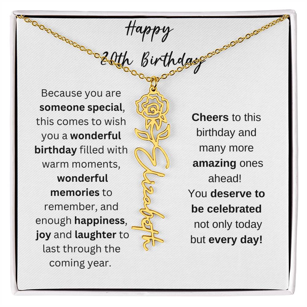 Happy 20th Birthday - Flower Name Necklace