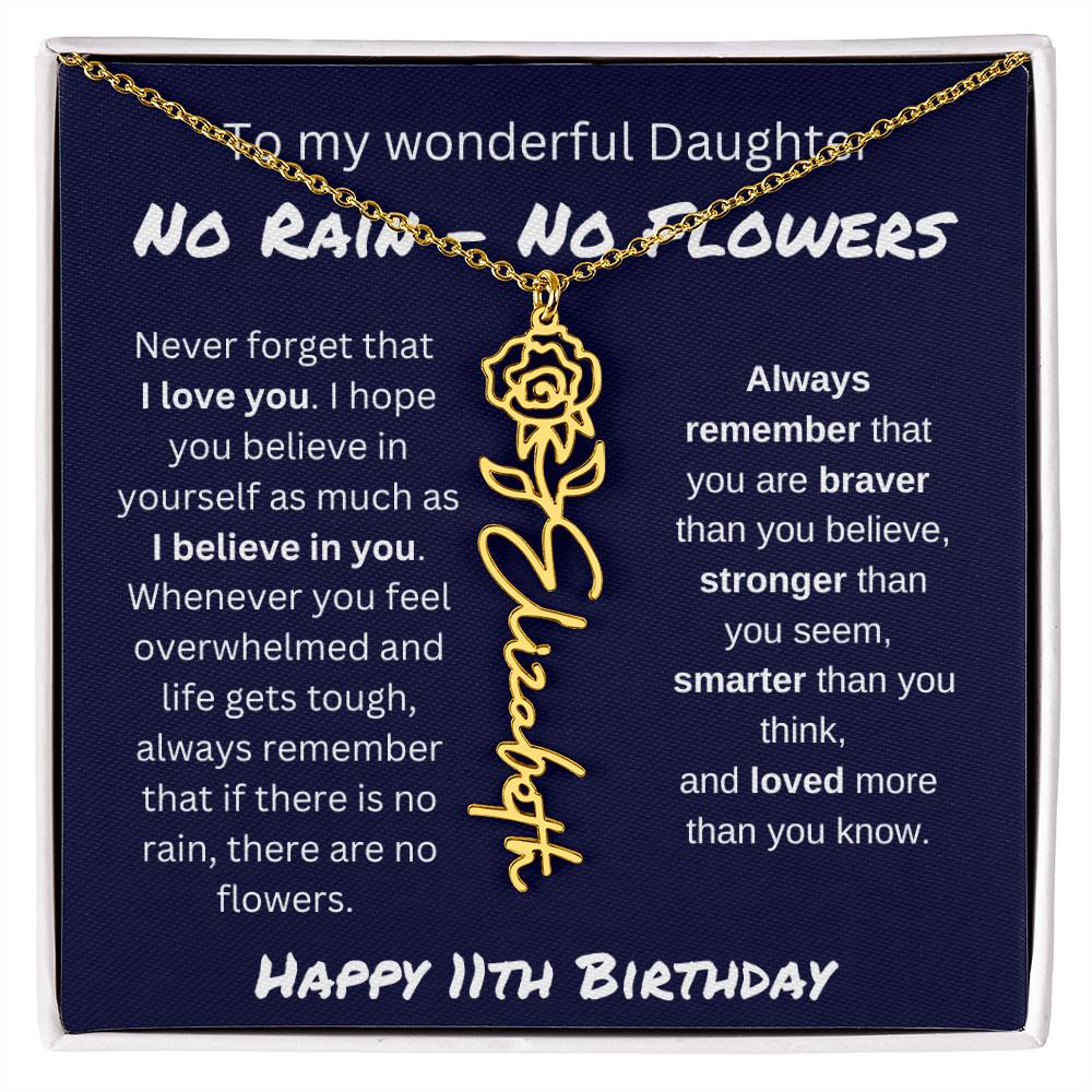 No Rain - No Flower | Happy 11th Birthday | Flower Name Necklace