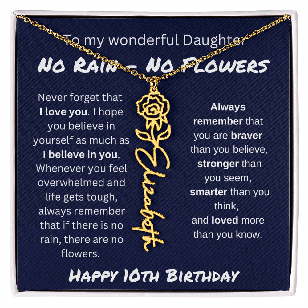 No Rain - No Flower | Happy 10th Birthday | Flower Name Necklace