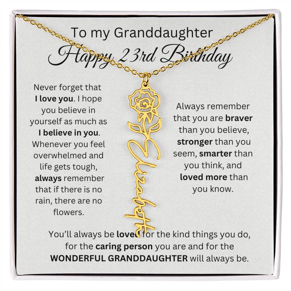 To My Granddaughter | Happy 23rd Birthday | Flower Name Necklace