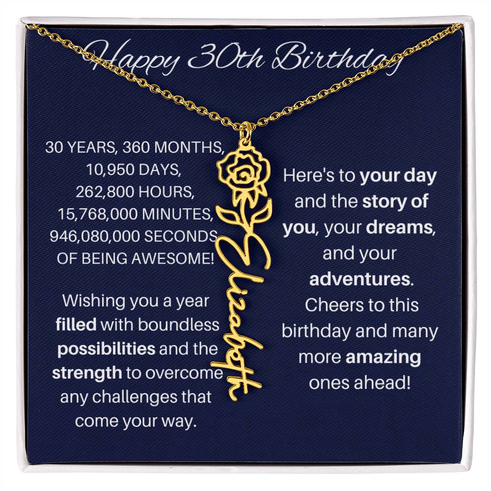 30th Birthday Birth Flower Necklace