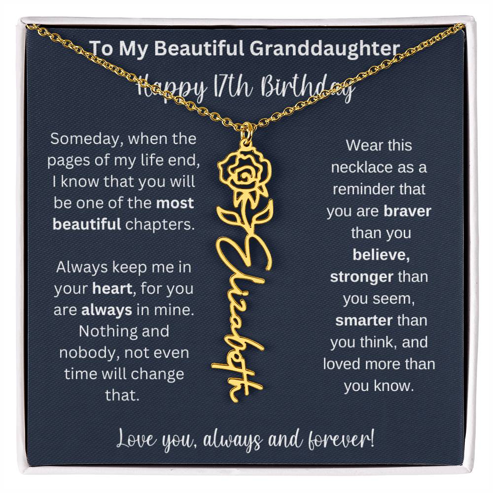 17th Birthday Gift For Granddaughter | Personalized Birth Flower Name Necklace