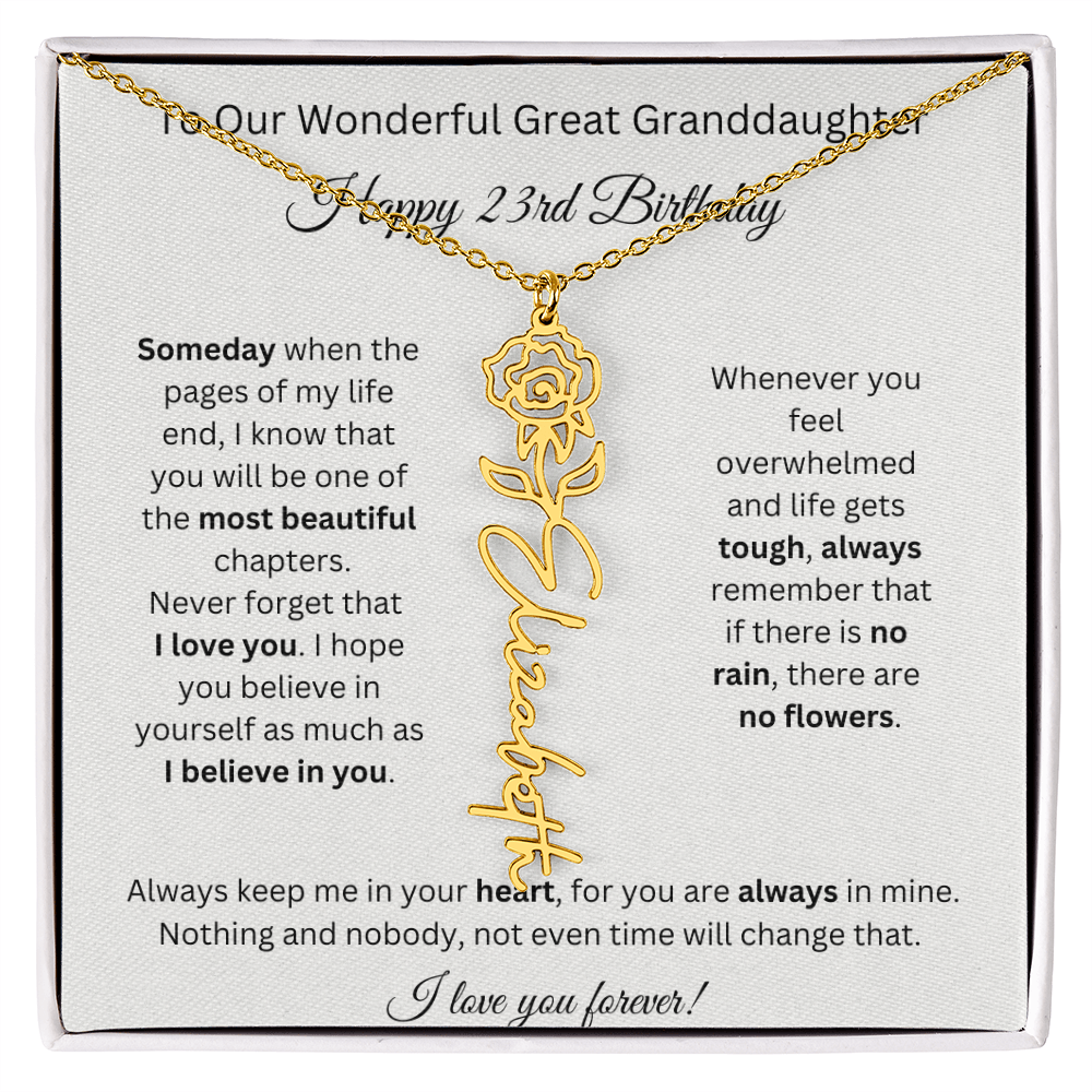 Birthflower Name Necklace To My Great Granddaughter's 23rd Birthday