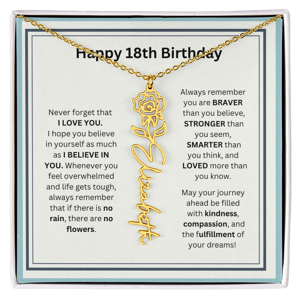 18th Personalized Birthday Gift - Flower Name Necklace