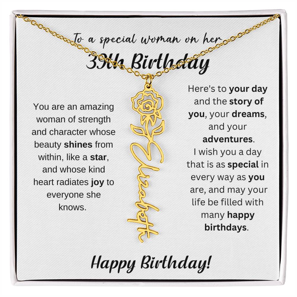 39th Birthday Gift Birthflower Necklace