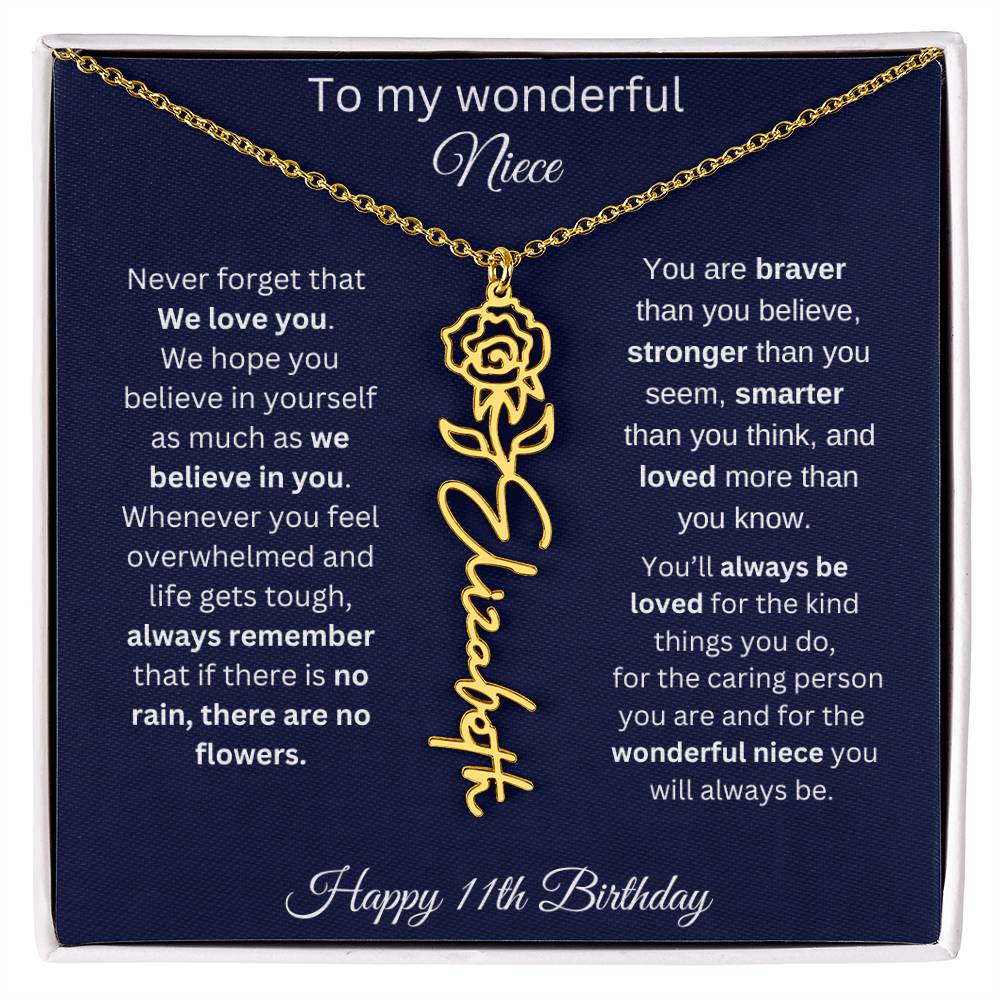11th Birthday Gift For Niece - Personalized Birthmonth Flower Name Necklace